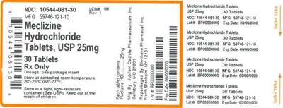 25mg 30ct - LABEL MECLIZINE HCL TABS 25MG BPI(10544 081 30) JUBILANT(59746 121 10) REV1